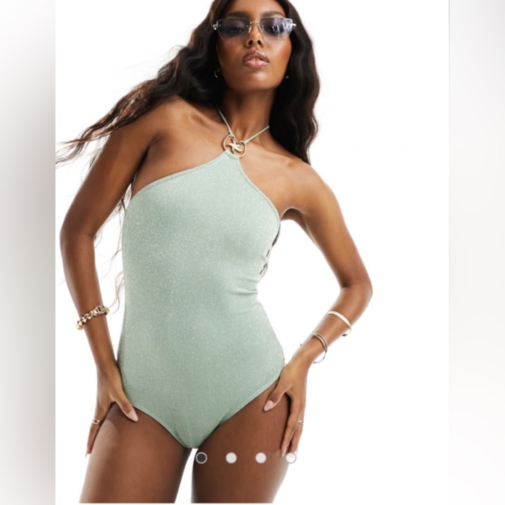 NWT South Beach Starfish Halter One-Piece Swimsuit Sage Green Glitter Size: US 6